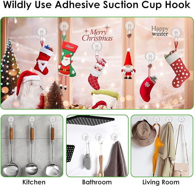 Wreath Hanger, Heavy Duty Suction Cup Hooks for Front Door, Plastic Clear Hooks for Halloween Christmas Wreaths, Welcome Sign, Glass Door, Tile Wall