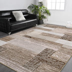 FlyDOIT Modern Geometric Patchwork Area Rug, 5x8 Beige Large Rugs for Living Room, Rockwood Collection Indoor Rugs for Bedroom, Throw Carpet Floor Decor for Entryway Dining Room Office Nursery