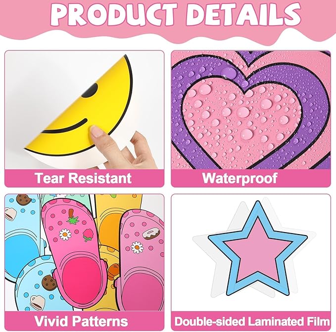 Summer Bulletin Board Decorations Set June Our Class Totally Crocin' Clsssroom Decor Smile Face Groovy Retro Colorful Shoe Charms Paper Cutouts for Back to School Chalkboard Wall Door Teacher Supplies