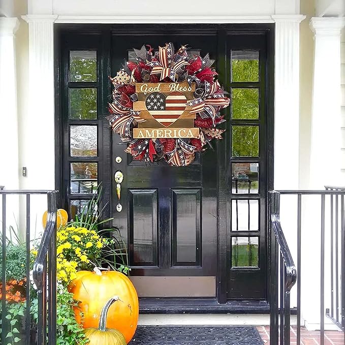 250th Anniversary Patriotic Wreath, 4th of July Wreath for Front Door, Patriotic Wreath Handmade Eagle Wreaths, Memorial Day Home Decoration for Indoor and Outdoor (C)