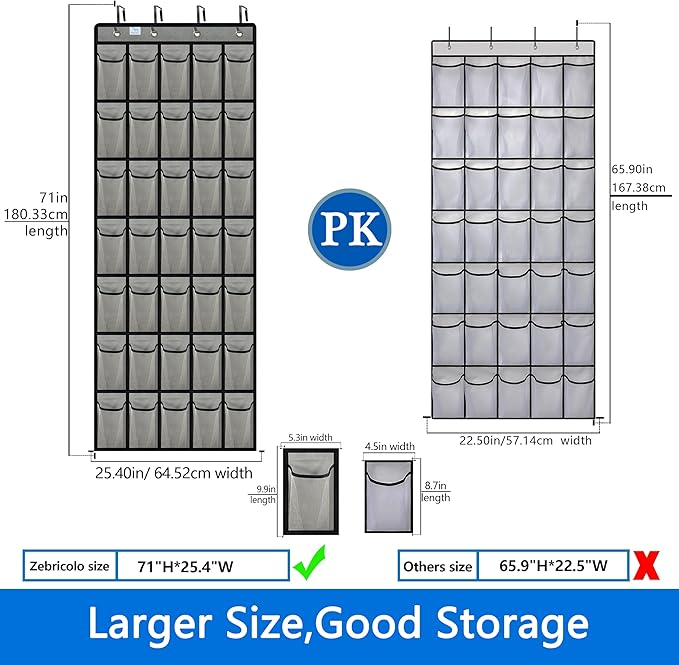 over the door shoe organizer,2025 upgraded,shoe organizer,35 Huge pockets,over door shoe organizer,Store size 13 shoes,shoe organizer,Strong material,hooks Suitable for various doors,Grey/black