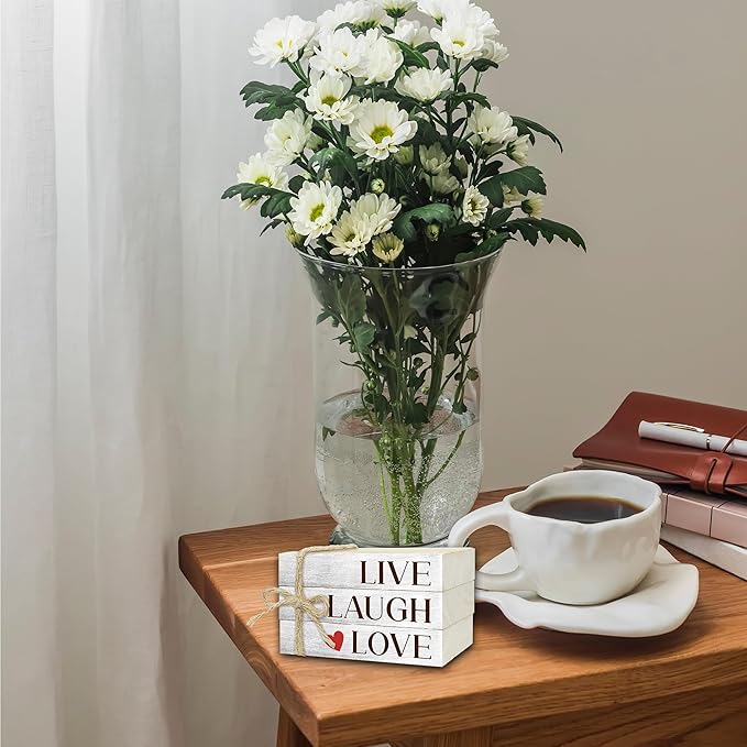 Decorative Books for Home Decor, Wood Book Stack for Table Decor, Live Laugh Love Decor Books for Living Room Bookshelf Office Coffee Bar, Farmhouse Stacked Books Decor (L26)