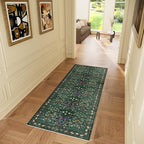 Non-Slip Washable Runner Rug for Hallways, 2x6 Ultra-Thin Floral, Boho Soft Forest Green Carpet for Kitchen, Bathroom & Laundry Room