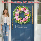 Yastouay Summer Wreaths for Front Door, 24 Inch Large Summer Wreath with Realistic Rose Peony, Full Floral Wreaths for Front Door Porch Farmhouse Patio Wall Decor All Season