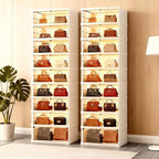 Elayce Foldable Shoe Rack Organizer, 9-Tier (8+1 Tall) Double-Row Shoe Storage Cabinet, Installation-Free Stackable Shoe Boxes with Clear Magnetic Doors for Entryway & Closet (White) (2)