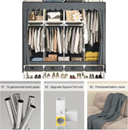 Large Portable Wardrobe with 4 Hanging Rods and Drawers, Armoire, Metal Storage Wardrobe Hangers, Upgraded Grey Non-Woven Dust Cover for Handing Closet,Large Closets for Bedroom