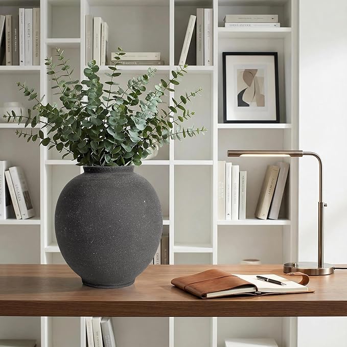 Black Ceramic Large Vase - 9.84 Inch Round Modern Ceramic Vases,Tall Vase for Decor Living Room Table Decor and Festive Home Interiors