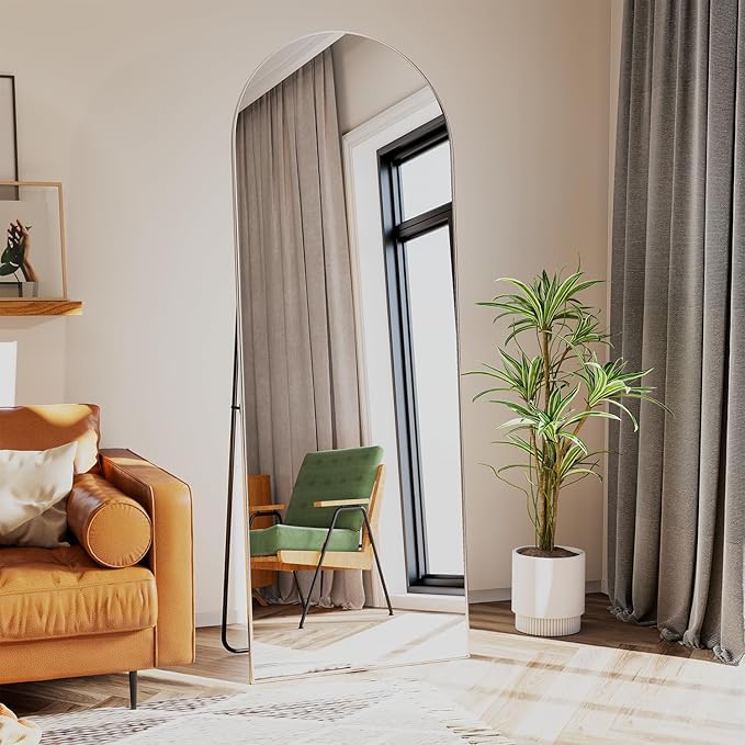 Full Length Mirror 56"x16" Arch Floor Mirror with Stand Arched Mirrors Full Body Mirror Silver Standing Hanging or Leaning Against Wall for Bedroom Entry