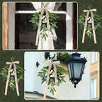 6 PCS Artificial Spring Summer Green Eucalyptus Teardrop Swag with Ribbon Bow 16" Vintage Mini Green Light Swag with White Berry Festive Sconce Lighting Decor for Farmhouse Porch Door Wedding Decor
