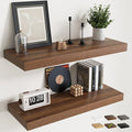 36 Inch Floating Shelves for Wall Set of 2, 12"D Wood Grain Bathroom Shelves with Invisible Brackets, Easy Install Engineered Wood Storage Shelves for Kitchen, Living Room, Bedroom, Walnut Finish