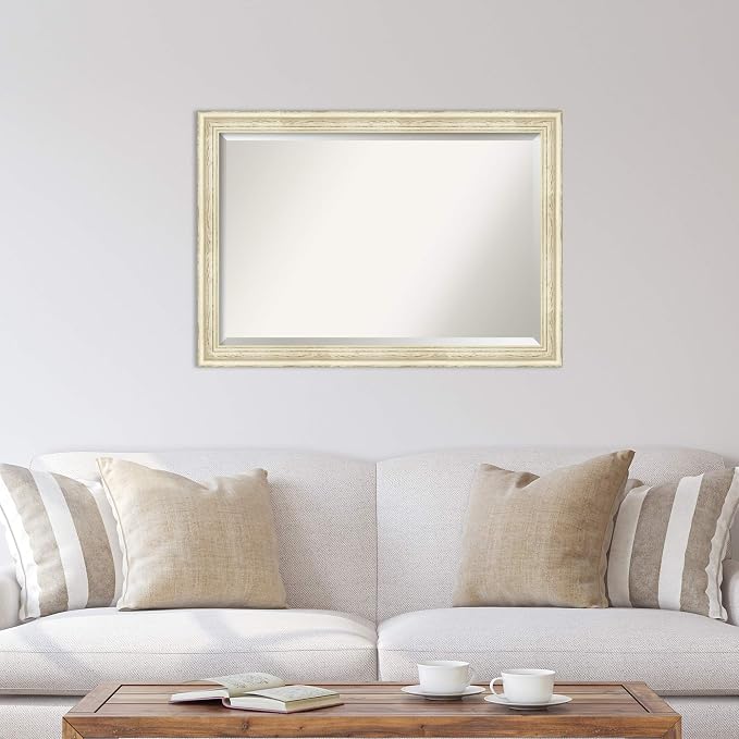 Amanti Art White Wall Mirror 28x40 Country White Wash Rectangle Bathroom Mirror for Wall Decor Living Room, Large Country Rustic Wood Frame, Hangs Horizonally and Vertically, Bathroom Decor, Beveled