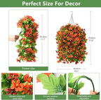 INQCMY Artificial Hanging Flowers Decoration, 4pcs Fake Floral Basket Plants for Outdoor Porch, Faux Shrubs Home Spring Decor UV Resistant Potted Violets for Outside Garden No Fade