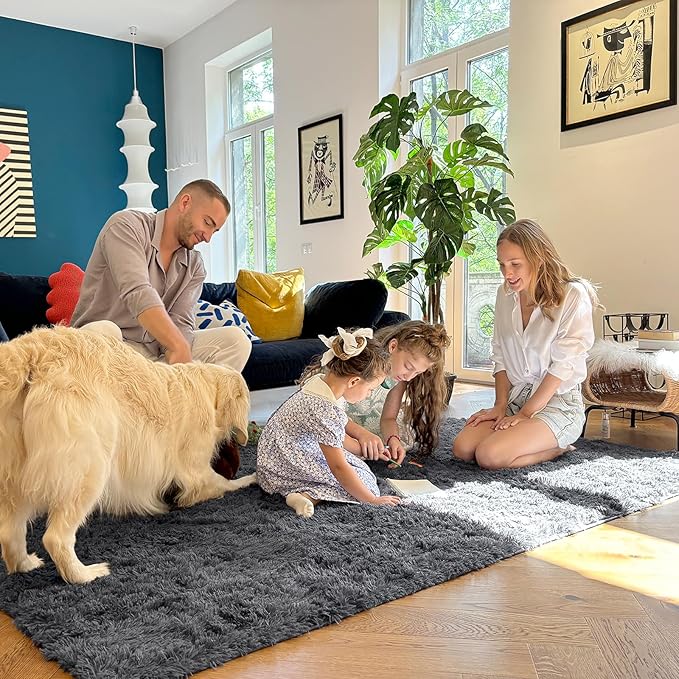 OLANLY 5x12 Machine Washable Large Area Rugs for Living Room, Bedroom, Soft Fluffy Shaggy Bedside Rug, Indoor Floor Carpet for Kids Girls and Boys, Dorms, Nursery, Home Decor Aesthetic, Grey