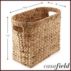 Casafield Woven Magazine Holder with Handles, Natural - Water Hyacinth Storage Basket for Bathroom, Living Room, Home Office
