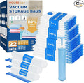 HOUSE DAY 22 Pack Vacuum Storage Bags with Pump,Space Saving Vacuum Seal Bags For Clothing Travel,4 Jumbo/4 Large/4 Medium/4 Small, 2S/2XS/2XXS Roll Up Bags, Hand Pump Included, Sealer Clothes Storage