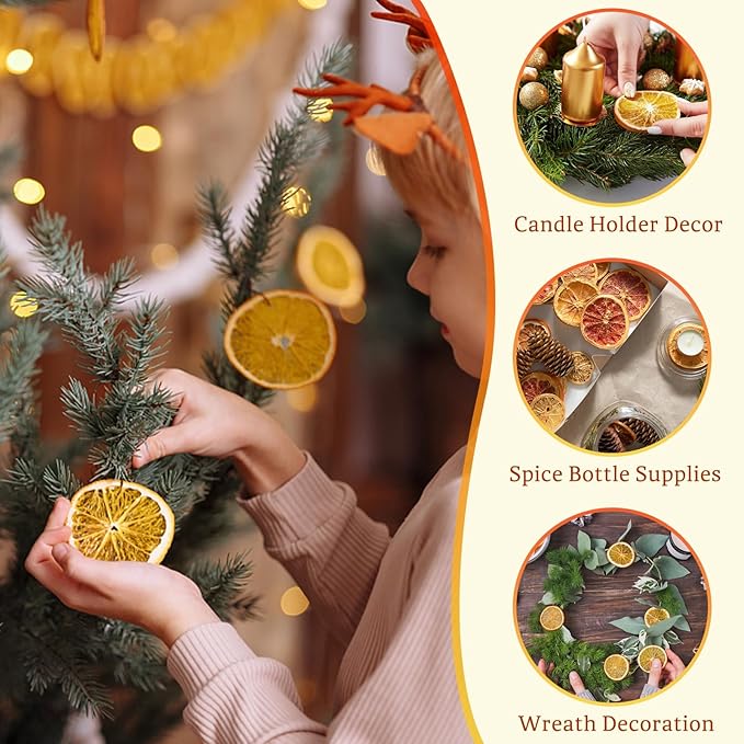 30 Pcs Dried Orange Slices, with 30Pcs Hemp Rope, Christmas Wreath Making Supplies for X-mas Tree Decoration, DIY Crafts, Present Wrapping