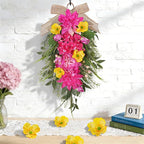 2 Pcs Pink Teardrop Swag Wreaths for Front Door 23.6" Hydrangea Floral Swag Wreath with Dahlia Tulip Summer Spring Swags for Front Door Porch Wall Window Farmhouse Decorations