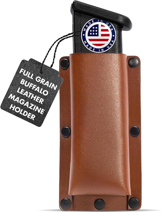 Buffalo Leather Magazine Holder - IWB/OWB Convertible - Right/Left Handed for Men and Women - Premium Mag Belt Pouch - Compatible with Glock & Sig