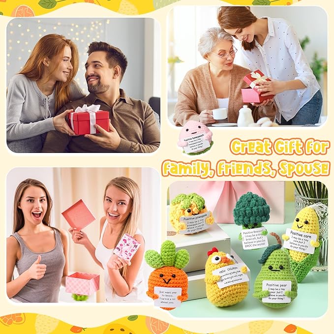 HunnmingRe 12 Pcs Cute Crochet Doll with Positive Card Soft Wool Animals Creative Knitting Dolls for Positive Support Inspirational Birthday Encouragement Gift(Mushroom Style)