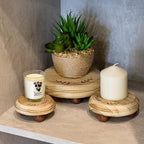 MOOCA 3 Pcs Set Stackable Round Wooden Display Riser, Small Wood Risers for Decor, Pedestal Stand for Home Kitchen, Collection Display, Showcase, Garden and Store
