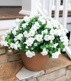 HyeFlora Artificial Fake Flowers Plants for Outdoor Outside Spring Decoration, Faux Silk White Camellia UV Resistant Realistic for Front Door Porch Planter Pot Patio Balcony, 3 Large Bundles