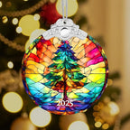 2025 Christmas Ornaments, Christmas Tree Ornaments Acrylic, Faux Stained Glass Effect White Elephant Gifts Exchange, Unique Suncatcher Xmas Stocking Stuffers for Women, Men (Tree)