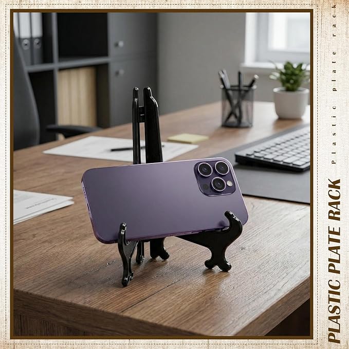 Boao 12 Pack Plastic Easel Stand Display Card Plate Stands Photo Holder Picture Frame Book or Other Items Easel for Weddings, Birthdays, Home Decoration, Tables(7 Inches,Black)