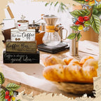 Moucuny 4 Pcs Wooden Coffee Bar Tabletop Decor Coffee Tiered Tray Decor Rustic Wood Bar Sign Gift Farmhouse Table Centerpiece Farmhouse Decorations for Home Kitchen