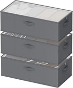 10inch 3 Pack Under Bed Storage Containers, 10 Inch Tall Underbed Clothes Storage Organizer Bin with Clear Window，Foldable Box Basket for Clothes, Closet, Bed Sheets and Blankets Gray