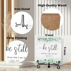 Inspirational Christian Desk Decor, Be Still And Know That I Am God Eucalyptus Sign, Desk Decorations For Office Home Living Room Bathroom, Eucalyptus Shelf Decor, Wooden Plaque With Stand (07)