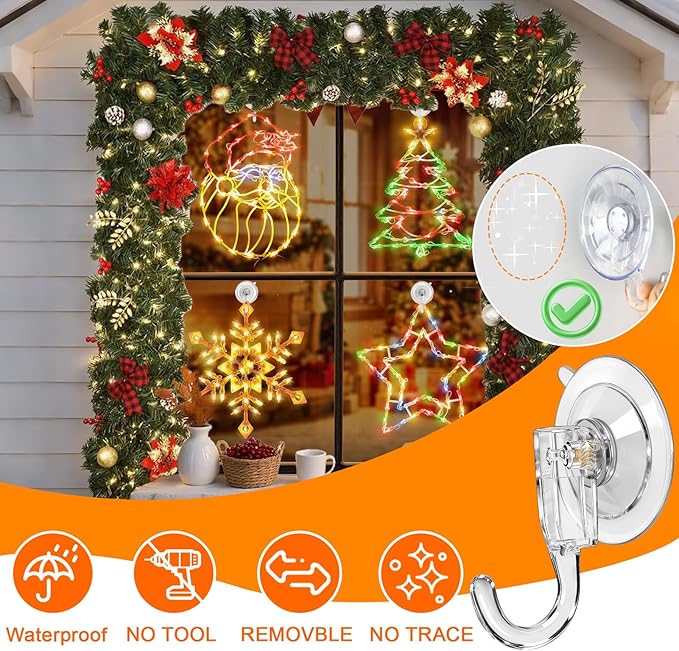 HEYHOUSE Wreath Hangers for Front Door, Clear Suction-Cup-Hooks Wreath-Door-Hanger on Glass Window,Easter Valentine’s Decorations Indoor Outdoor Over The Doors Hooks,Removable and Reusable, 4 Pack