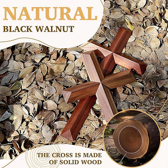 Yookin 13inches Wood Wall Cross Wooden Wall Decor Hanging Cross Decorations for Church Home Office Christian Baptism Religious Gift(Black Walnut)