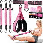 Upgraded Multifunction Pedal Resistance Band with Handle, 3 Tube Adjustable Resistance Bands for Abdomen, Waist, Arm, Core/ABS, Leg Workout - Sit Up Exercise Equipment for Women