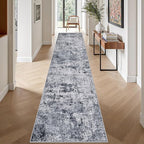 2.6'x14' Runner Rug Washable Rug: Modern Abstract Soft Thin Runner Rug Grey