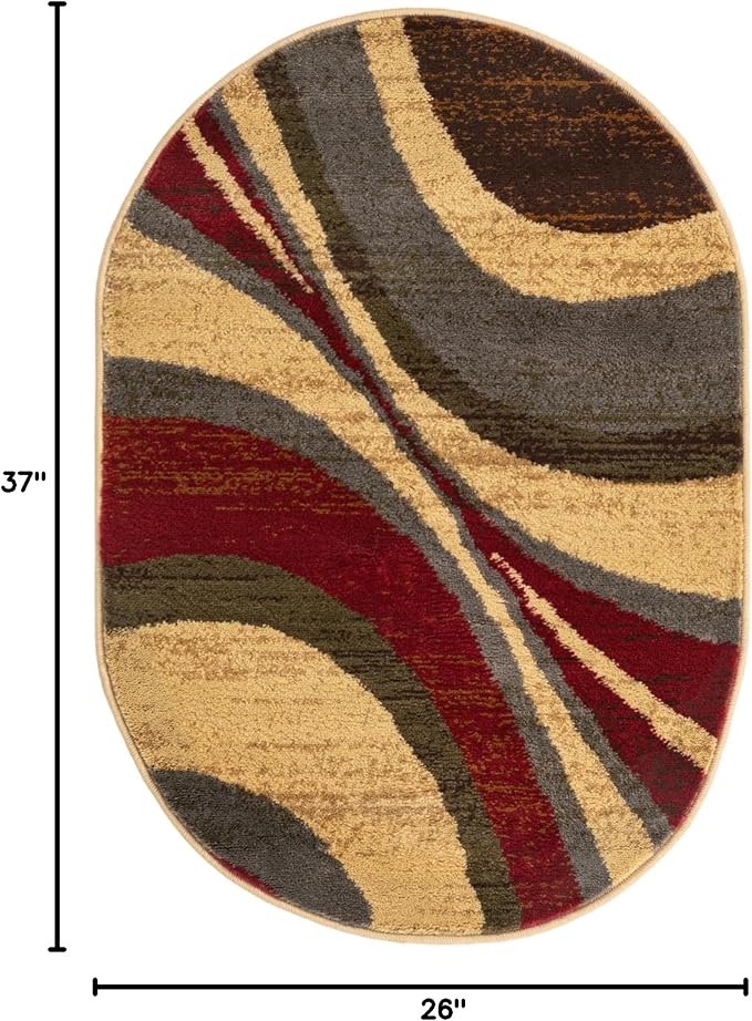 Unique Loom Barista Collection Area Rug - Ngada (2' 2" x 3' 1" Oval, Beige/Red)