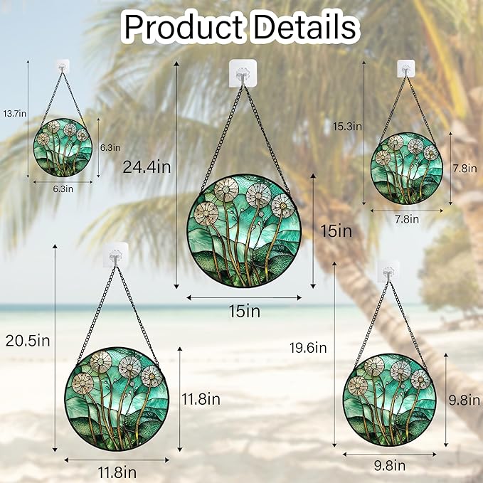 Stained Glass Window Hanging, Green Abstract Lotus Leaves Tree Sun Catcher for Window Door Home Decor Plant Suncatcher Christmas Mother's Day Birthday Gifts for Women Men Mom Nana 11.8 in