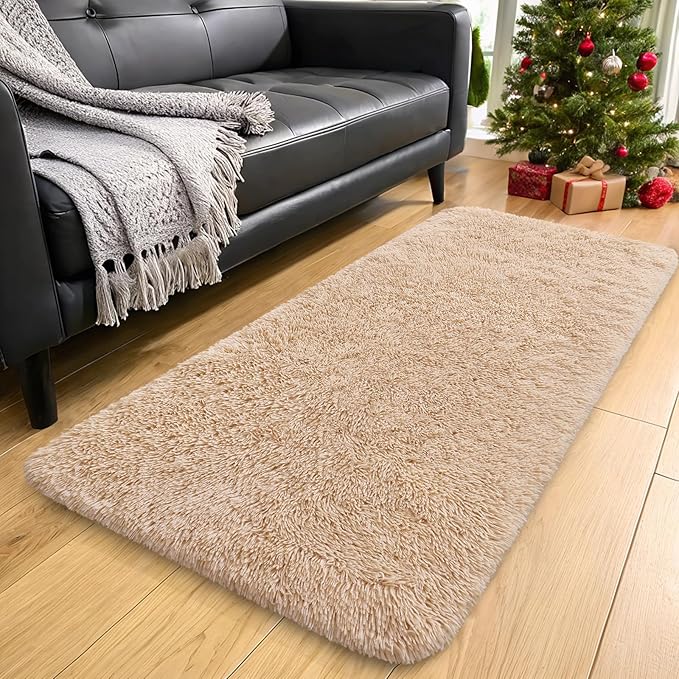 OLANLY 3x6 Machine Washable Runner Rugs for Hallway, Soft Fluffy Shaggy Bedside Rugs for Bedroom, Living Room, Indoor Floor Carpet for Kids Girls and Boys, Nursery Rooms, Home Decor Aesthetic, Beige
