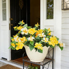 Artificial Flowers for Outdoors Indoors,2 Bunches Fake Hibiscus with Realistic UV Resistant Silk Flower Fabric Leaves,Faux Plants Outside for Home Patio Garden Yard Poch Decor(Yellow,White)