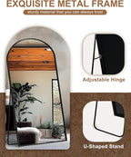 Delma Full Length Mirror, Large Floor Mirror for Wall, Bedroom, Bathroom, Living Room with Aluminium Frame (Stand, Arch 70x35, Black)