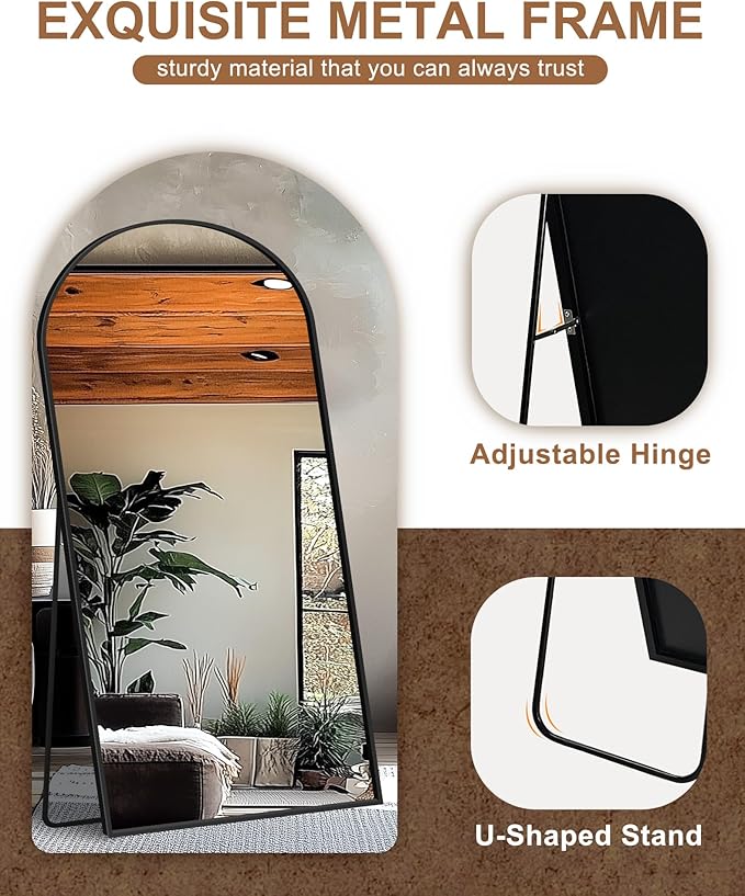 Delma Full Length Mirror, Large Floor Mirror for Wall, Bedroom, Bathroom, Living Room with Aluminium Frame (Stand, Arch 70x35, Black)
