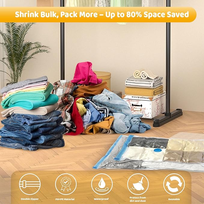 Vacuum Storage Bags with Electric Pump, Multi Size Space Saver Bags for Clothes, Comforters & Blankets, Compression Storage Bags with Airtight Seal, Reusable Travel Packing Bags (39.4 * 47.2 in)