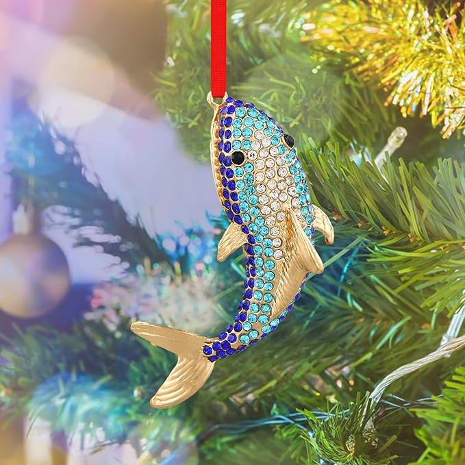 SICOHOME Whale Ornaments for Christmas Tree - Coastal Sea Ocean Hawaii Beach Themed Christmas Hanging Ornament with Rhinestones for Christmas Tree Gifts for Ocean Lover and Nautical Enthusiast