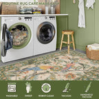 Lahome Botanical Birds Washable Green Rugs for Living Room, 8x10 Dining Room Rugs for Under Table, Large Vintage Indoor Floor Carpet for Bedroom Home Office (8x10ft,Green)