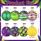 Zeyune 16 Pcs Mardi Gras Ball Ornaments 1.97" Mardi Gras Hanging Sequin Balls Decorations Purple Yellow Green Crown Mask Glitter Hanging Ornaments for Tree Carnival Holiday Party Favors