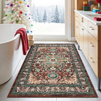 U'Artlines Boho Vintage Area Rug 4x6 ft Machine Washable Low Pile Soft Floor Carpet Non Slip Non Shedding Accent Rug for Living Room Bedroom Entryway Dining Room Office Rust＆Teal