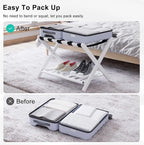 Smuxee Fully Assembled White Luggage Rack Pack of 2, Bamboo Foldable Suitcase Stand with 5 Nylon Straps, Luggage Holder with Shelf for Guest Room Bedroom Hotel