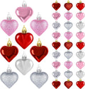 36PCS Heart Ornaments, 2 Sizes Shaped Hanging Ornaments in Red Pink Silver Colors, Glossy Baubles for Love Day Decor, Decorations for Wedding Party
