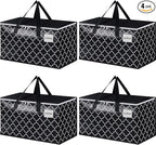 HomeHacks Heavy Duty Moving Bags with Tag Pockets, Collapsible Storage Totes for Moving, Camping & Travel -Foldable Packing Boxes, Zipper Handles, Black（4 Packs, 88L）