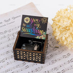 AUEAR, You are My Sunshine Wooden Music Box Hand Crank Laser Engraved Vintage Musical Small Unique Gift for Birthday Wedding Christmas Valentines Day (Style C)