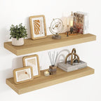 Acovy 32 Inch Floating Shelves, 3D Textured Wood Grain, 32"x9.25"x1.5" Inch Deep Floating Shelves for Wall, Wooden Shelves for Bathroom, Bedroom, Living Room, Natural, 2 Pieces